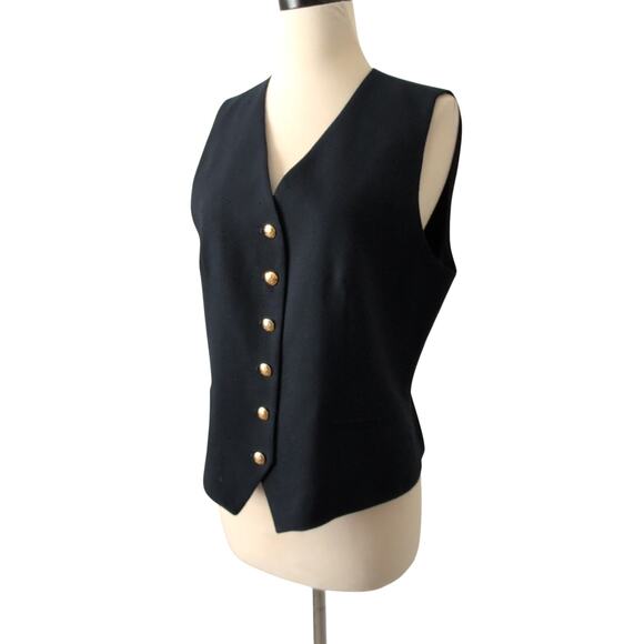 Ralph Lauren Wool Vest Women's 10 - Navy Blue Button Front Gillet Suiting Preppy - Picture 1 of 14